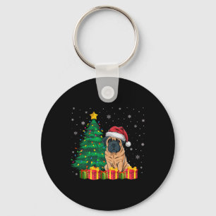 Ugly English Mastiff Santa Hat Christmas Lights Do Key Ring