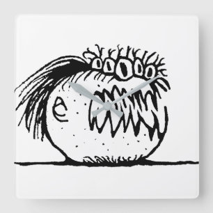 Ugly fantasy monster drawing square wall clock