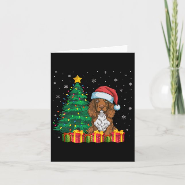 Ugly Field Spaniel Santa Hat Christmas Lights Dog  Card (Front)