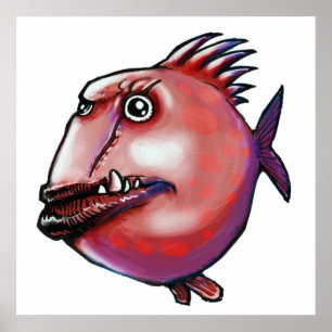 ugly fish cartoon style illustration poster
