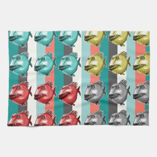 ugly fish striped background tea towel
