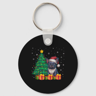 Ugly French Bulldog Santa Hat Christmas Lights Dog Key Ring