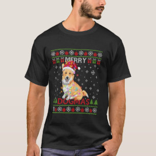 Ugly Funny Merry Dogmas Corgi Dog Santa Hat Lights T-Shirt