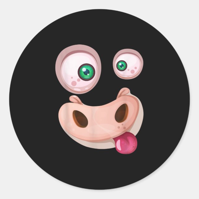 Ugly Funny Monster Cow Face Halloween Gift Classic Round Sticker (Front)