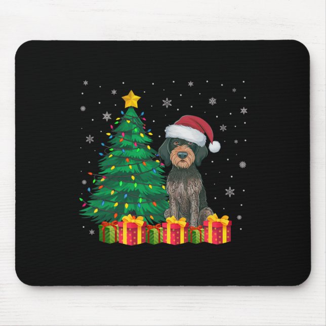 Ugly German Wirehaired Pointer Santa Hat Christmas Mouse Mat (Front)