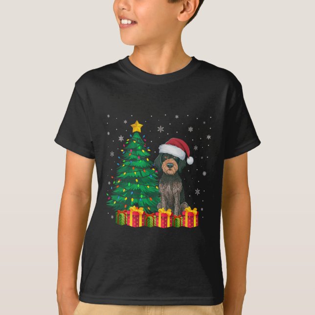 Ugly German Wirehaired Pointer Santa Hat Christmas T-Shirt (Front)