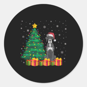 Ugly Great Dane Santa Hat Christmas Lights Dog Lov Classic Round Sticker