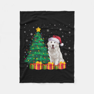 Ugly Great Pyrenees Santa Hat Christmas Lights Dog Fleece Blanket
