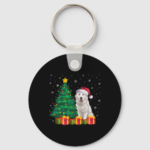 Ugly Great Pyrenees Santa Hat Christmas Lights Dog Key Ring