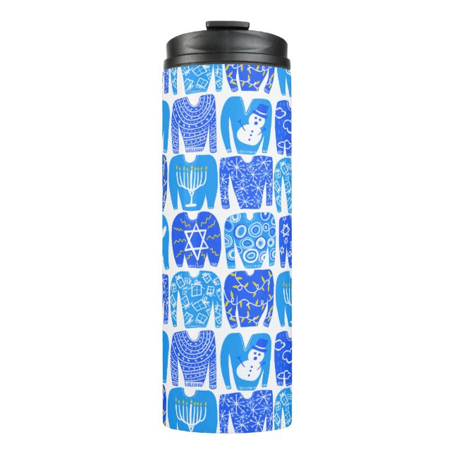 Ugly Hannukah Sweaters Holiday Pattern Thermal Tumbler (Front)