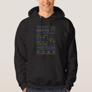 Ugly Hanukkah Chanukah Cellphone Menorah Hanukkah Hoodie