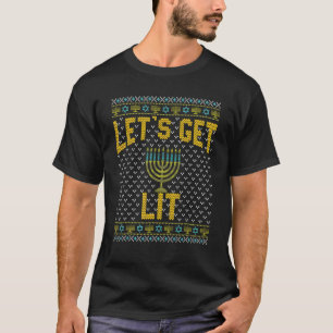 Ugly Hanukkah Let's Get Lit Drinking T-Shirt