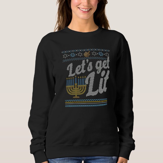 Ugly Hanukkah Sweater Lets Get Lit Menorah (Front)