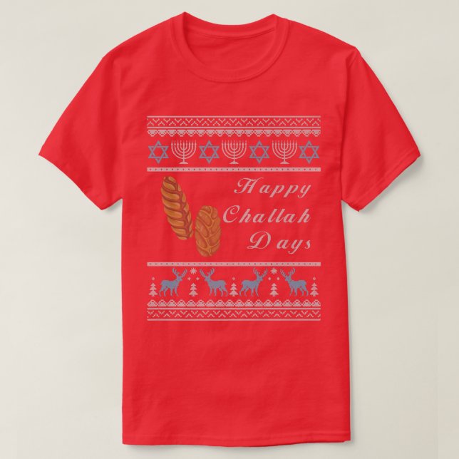Ugly Hanukkah Sweater Menorah Happy Challah Days C (Design Front)