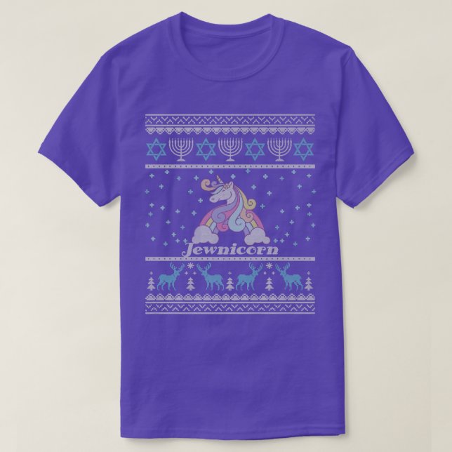 Ugly Hanukkah Sweater Menorah Jewnicorn Unicorn Ch (Design Front)