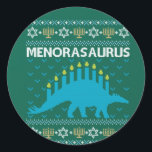 Ugly Hanukkah Sweater, Menorasaurus, Jewish Dinosa Classic Round Sticker<br><div class="desc">Ugly Hanukkah Sweater,  Menorasaurus,  Jewish Dinosaurus</div>