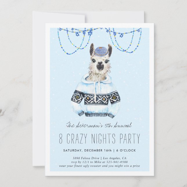 Ugly Hanukkah Sweater Party | Funny Llama Invite (Front)