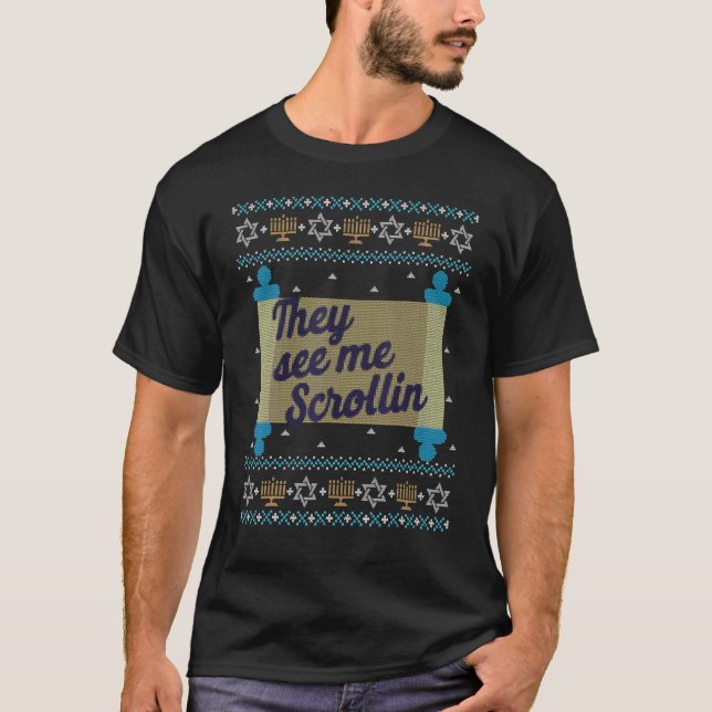 Ugly Hanukkah Sweater  See Me Scrollin (Front)