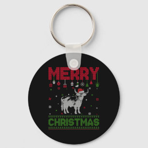 Ugly Holiday Christmas Fun Highland Cow Graphic Key Ring