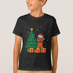 Ugly Irish Setter Santa Hat Christmas Lights Dog L T-Shirt