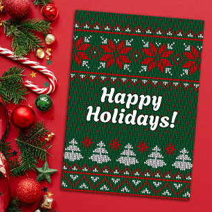 Ugly Knitted Sweater Red and Greed Christmas Holiday Card
