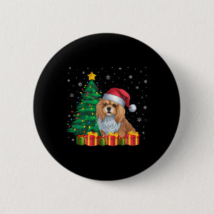 Ugly Lhasa Apso Santa Hat Christmas Lights Dog Lov 6 Cm Round Badge