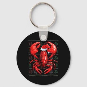 Ugly Lobster Lover Wearing Santa Hat Xmas Lobster Key Ring