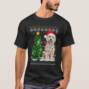 Ugly Maltese Dog Santa Hat Christmas Tree Light T-Shirt