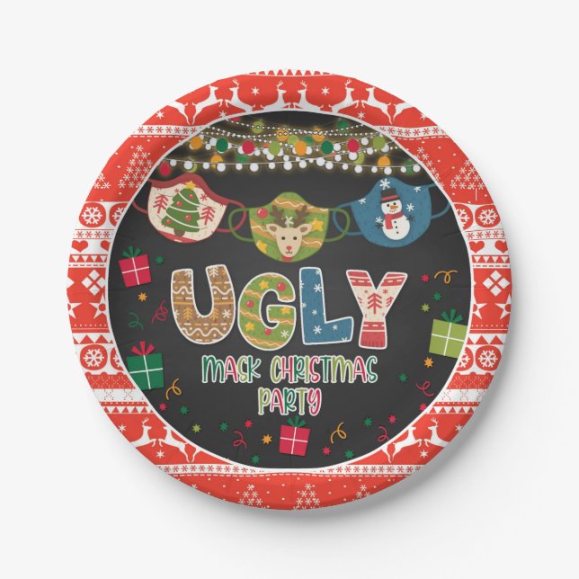 Ugly Mask Christmas Party Plate (Front)