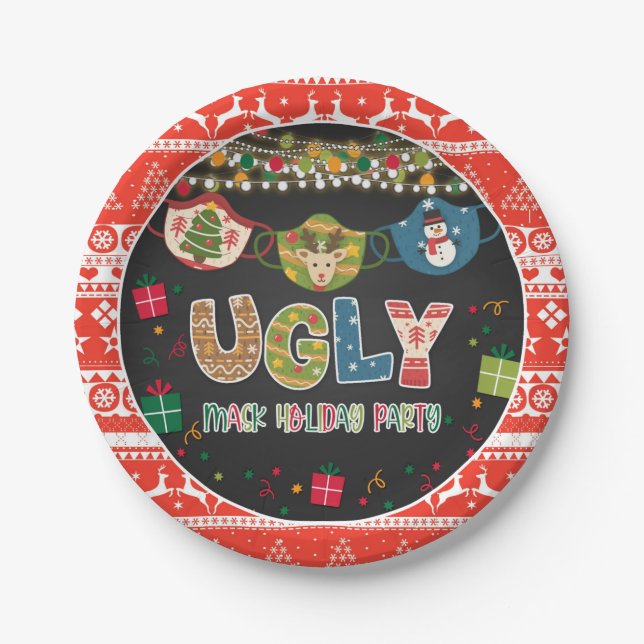 Ugly Mask Holiday Party Plate (Front)