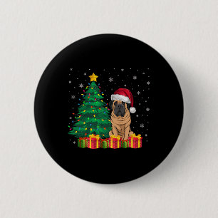 Ugly Mastiff Santa Hat Christmas Lights Dog Lover 6 Cm Round Badge