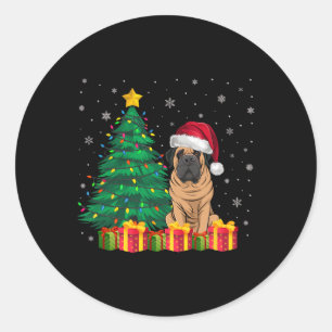 Ugly Mastiff Santa Hat Christmas Lights Dog Lover Classic Round Sticker