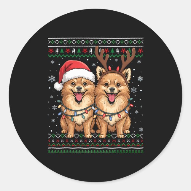 Ugly Meranian Dog Xmas Santa Matching Christmas Sw Classic Round Sticker (Front)
