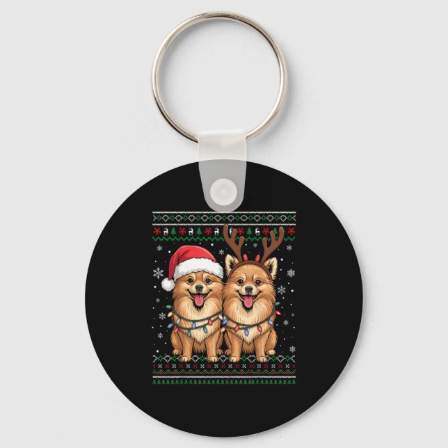 Ugly Meranian Dog Xmas Santa Matching Christmas Sw Key Ring (Front)