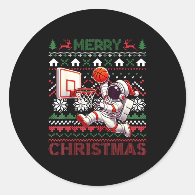 Ugly Merry Christmas Astronaut Dunk Santa Hat Snow Classic Round Sticker (Front)