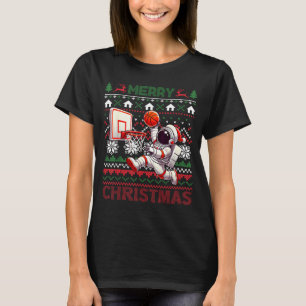Ugly Merry Christmas Astronaut Dunk Santa Hat Snow T-Shirt