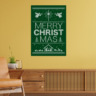 Ugly Merry Christmas Green Sweater Religious Fun Poster