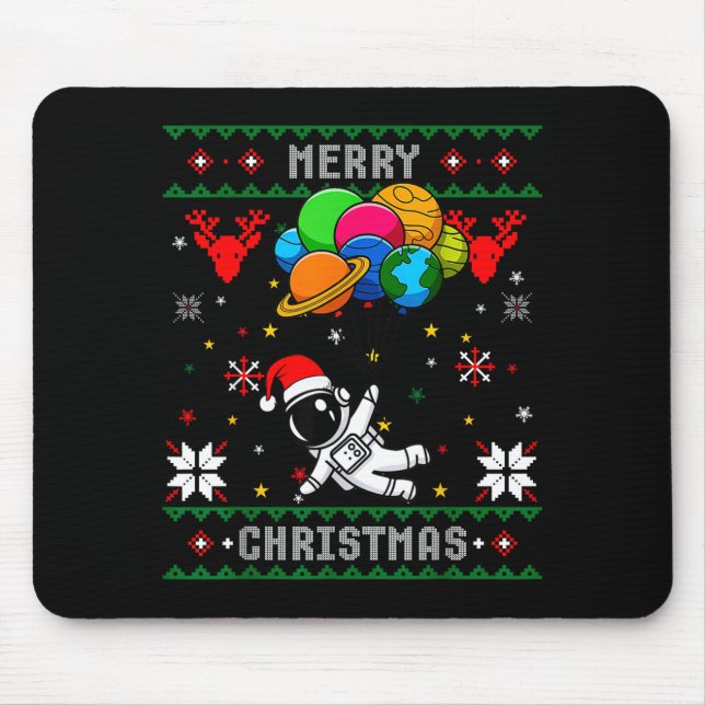 Ugly Merry Christmas Santa Hat Tree Astronaut Hold Mouse Mat (Front)