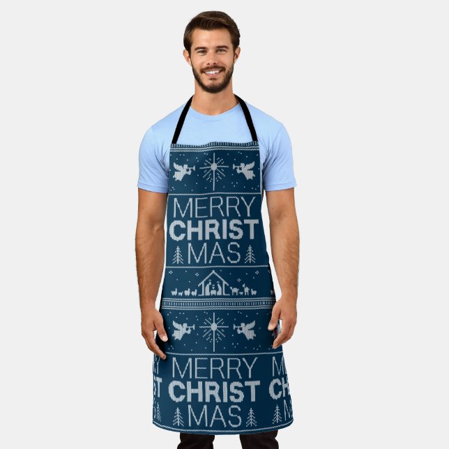 Ugly Merry CHRISTmas Sweater Christian Christ God Apron (Worn)