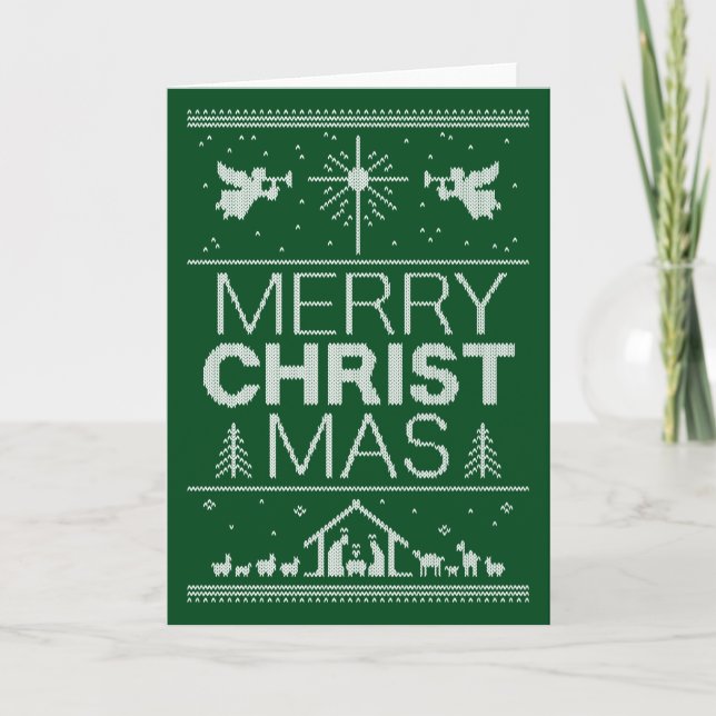 Ugly Merry Christmas Sweater - Christian - Green Holiday Card (Front)