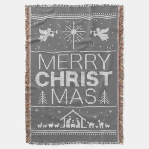 Ugly Merry Christmas Sweater Christian Jesus God Throw Blanket