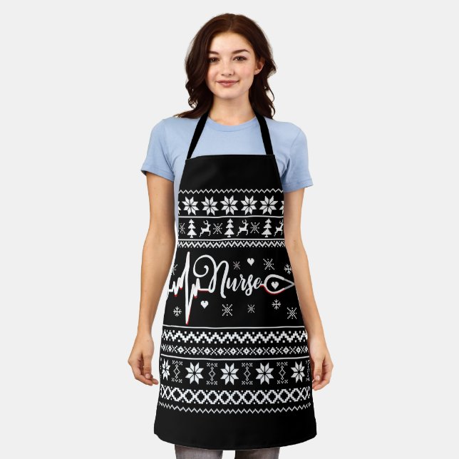 Ugly Merry Christmas sweater heartbeat Apron (Worn)