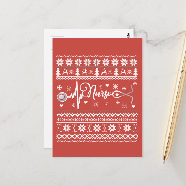 Ugly Merry Christmas sweater heartbeat Postcard (Front/Back In Situ)