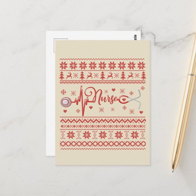 Ugly Merry Christmas sweater heartbeat Postcard (Front/Back In Situ)