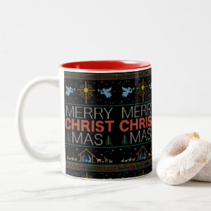 Ugly Merry CHRISTmas Sweater Knit Religion Two-Tone Coffee Mug