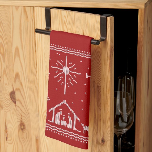 Ugly Merry Christmas Sweater Nativity Christian Tea Towel (Thirds Fold)