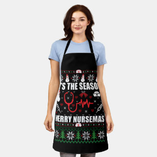 Ugly Merry Christmas sweater nurse Apron