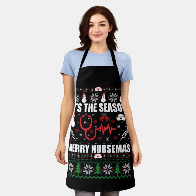 Ugly Merry Christmas sweater nurse Apron (Worn)