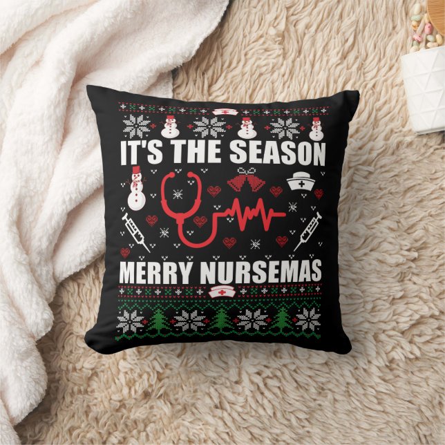Ugly Merry Christmas sweater nurse Cushion (Blanket)