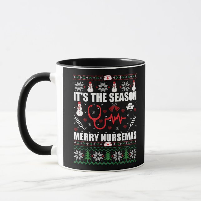 Ugly Merry Christmas sweater nurse Mug (Left)
